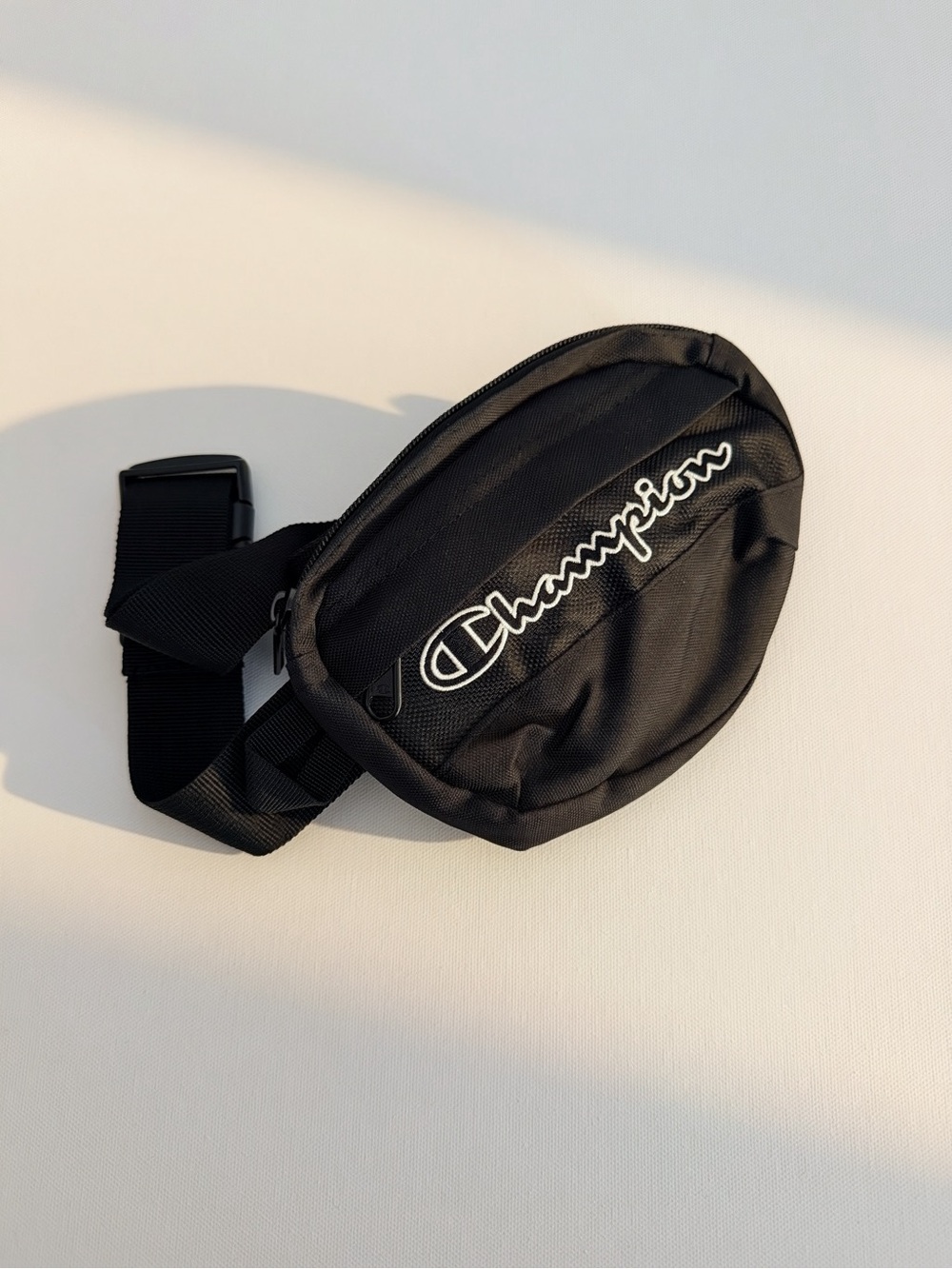 NWOT Champion Black Waist Bag with White Script Logo